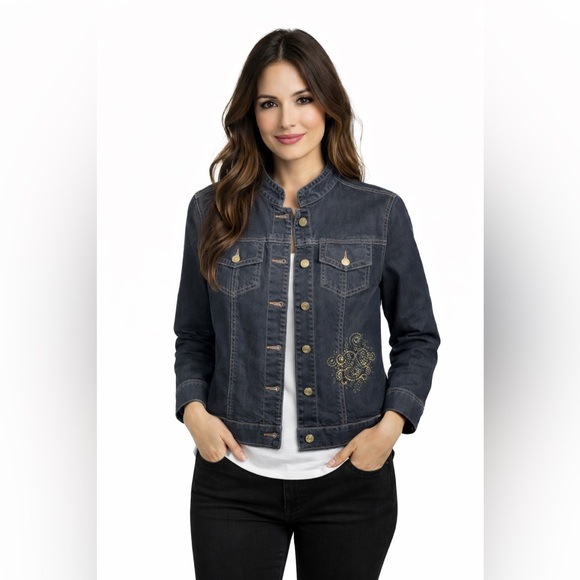 Chico's Jackets & Blazers - Chicos Platinum Denim Jean Jacket Rhinestone Embellished Size 1 (M)